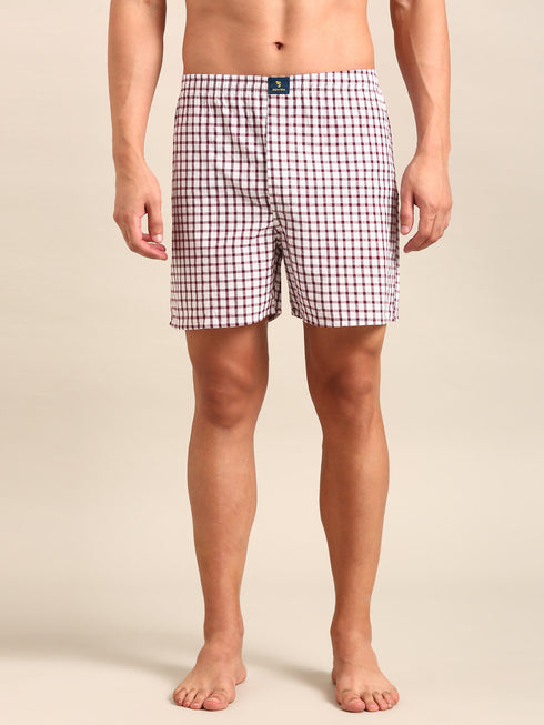 White & Brown Checked Cotton Boxer